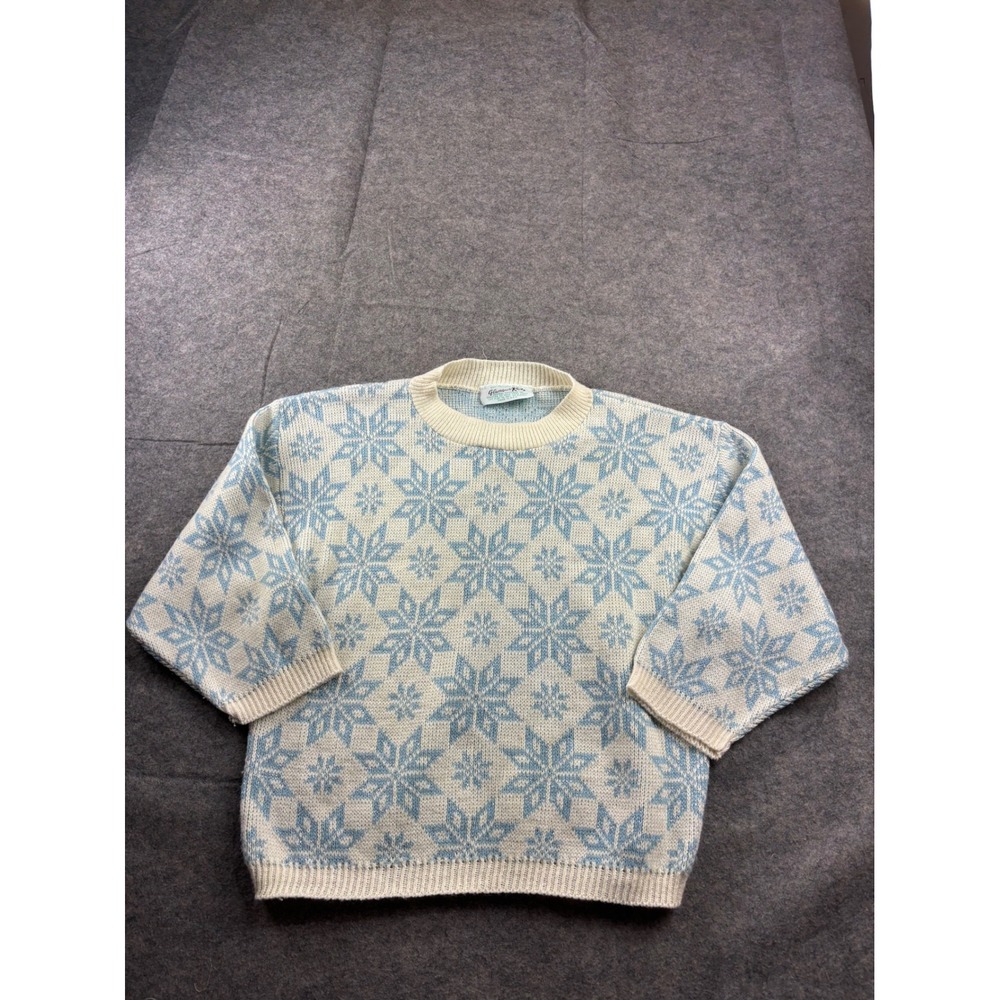 Vintage Glamour Knit Snowflake Sweater Blue Metallic Fair Isle USA Made Women M?